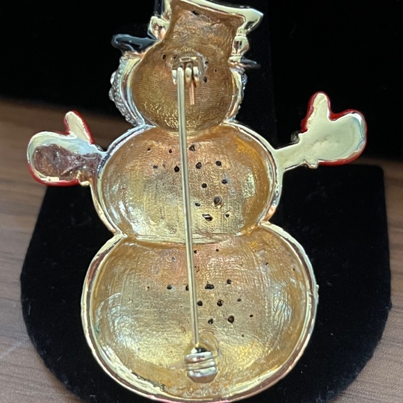 Snowman Pin/Large/Jeweled/Holiday/Christmas - Picture 4 of 5